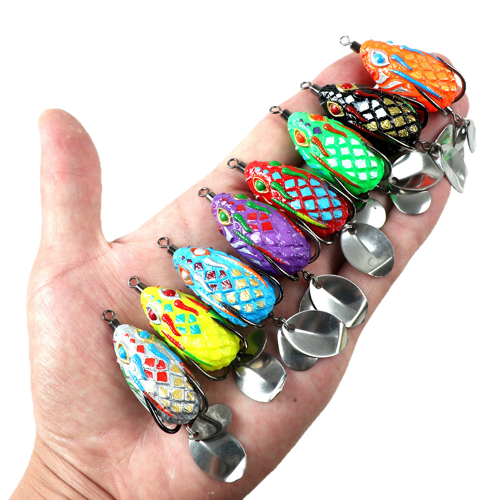 Fishing Lure Blade Bait - 4ซม./5.8ก. 1ชิ้น/8ชิ้น กบยางสไตล์ไทยแบบดัดแปลงสำหรับตีไกล ใบมีดคู่ กบยางสีดำ เหยื่อตกปลาเลียนแบบ