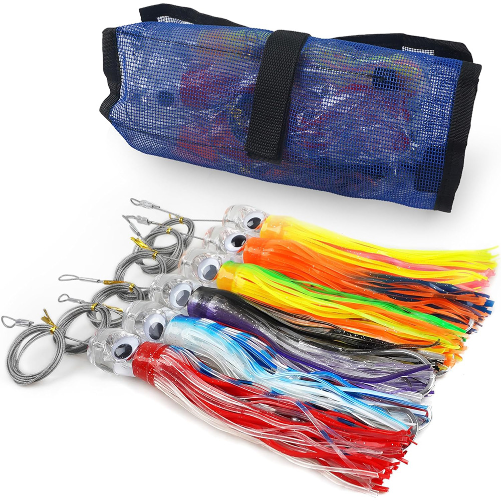 Fishing Lure Buzzbait - 6 ชิ้นน้ําเค็ม Tolling Lures กระโปรงปลาหมึก Deep