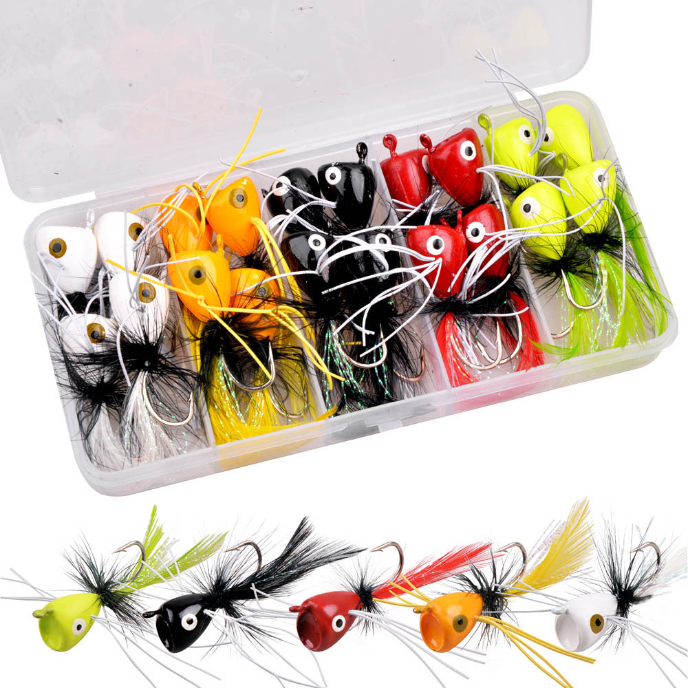 Fishing Lure Popper - 20Pcs Floating Fly Jig ตกปลาชุดเหยื่อหล่อโฟมบิน Popper